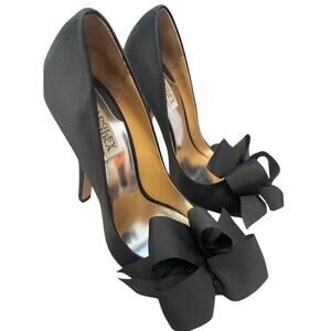 Badgley Mischka Karlisle Black Satin Bow Stiletto Heels 9.5M Bridal Cocktail